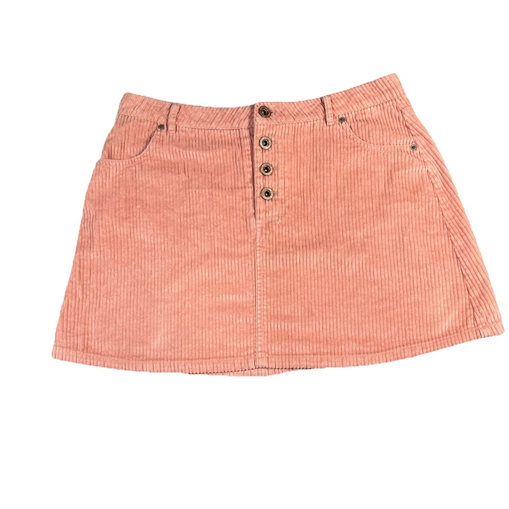 White Crow Pink Corduroy A-Line Mini Skirt Womens Size Large Button Front Pocket
